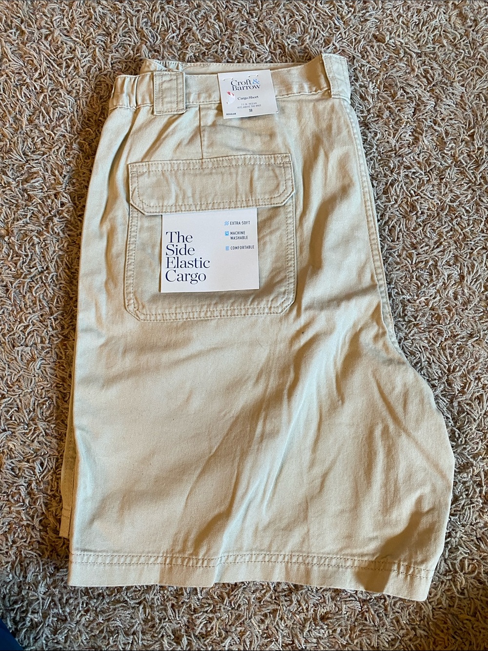 croft & barrow Men's Side Elastic Cargo Shorts - Cream/38/7.5 inseam
